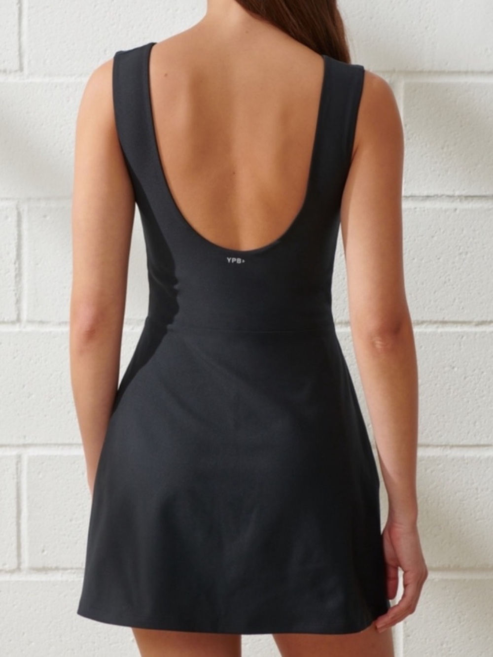 Abercrombie & Fitch YPB SculptLUX Solid Black Mini Dress Tennis Prep Size Large - Picture 2 of 12